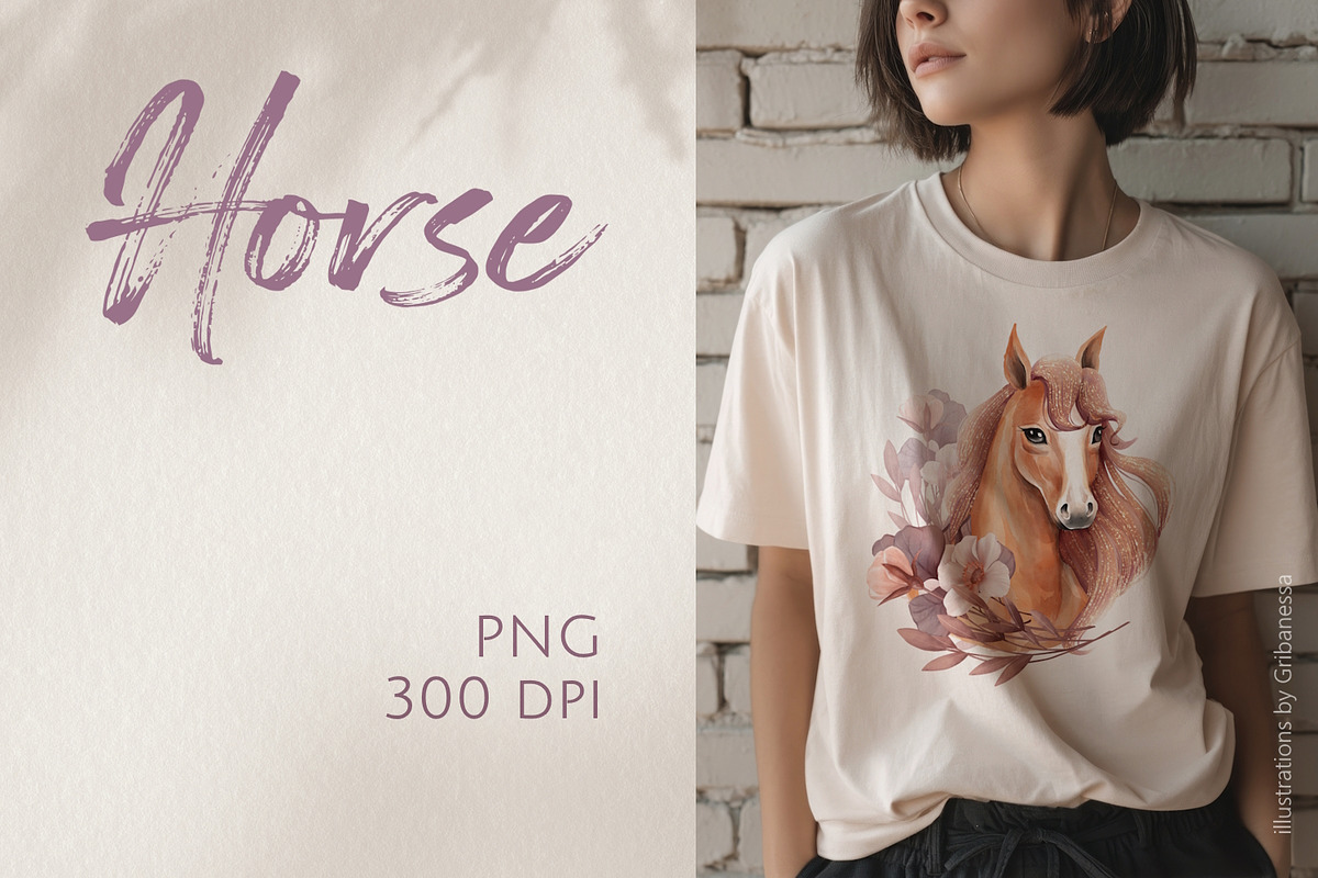 Elegant Horse Floral Illustration, an Animal Illustration by Gribanessa (Photo 2 of 3)