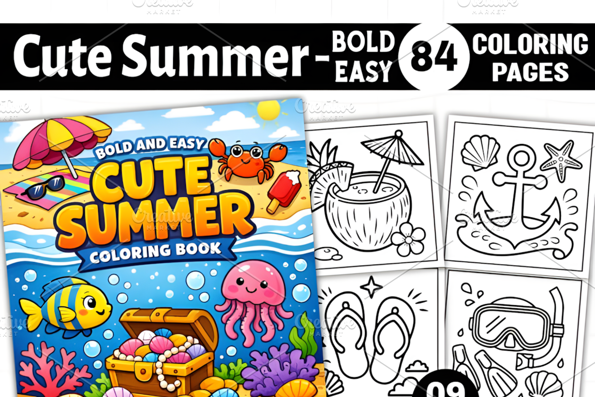 Bold Easy Cute Summer Coloring Pages, a Seasonal Illustration by Design Station (Photo 1 of 4)