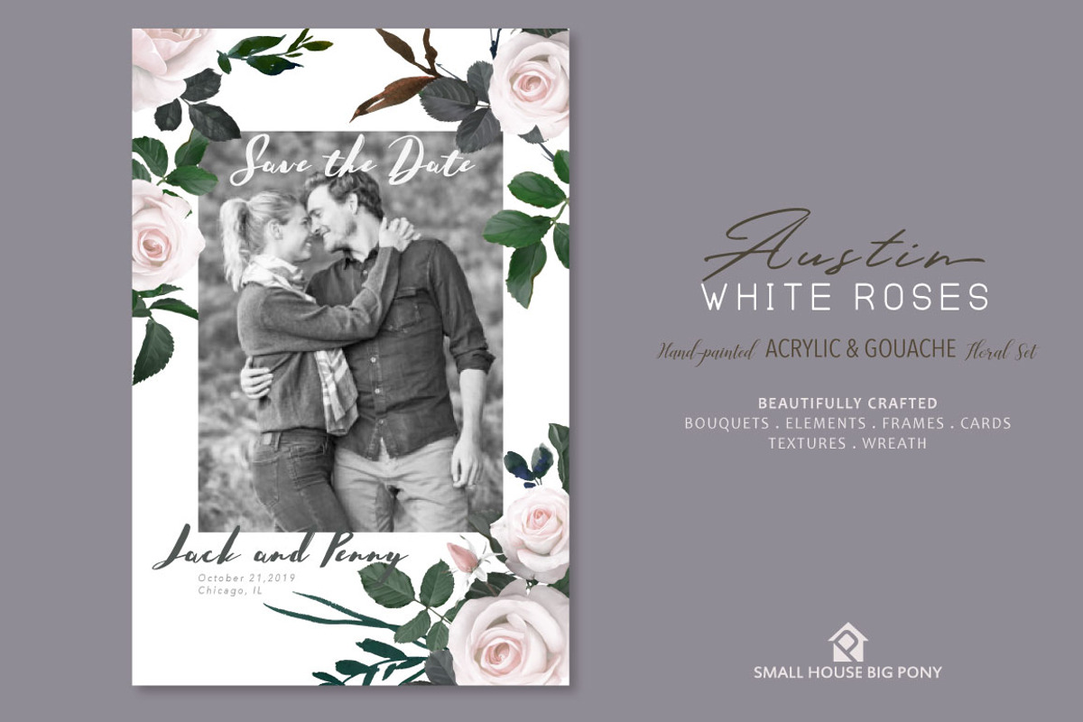 White Austin Roses - Floral Set, a Graphic by SmallHouseBigPony (Photo 4 of 6)
