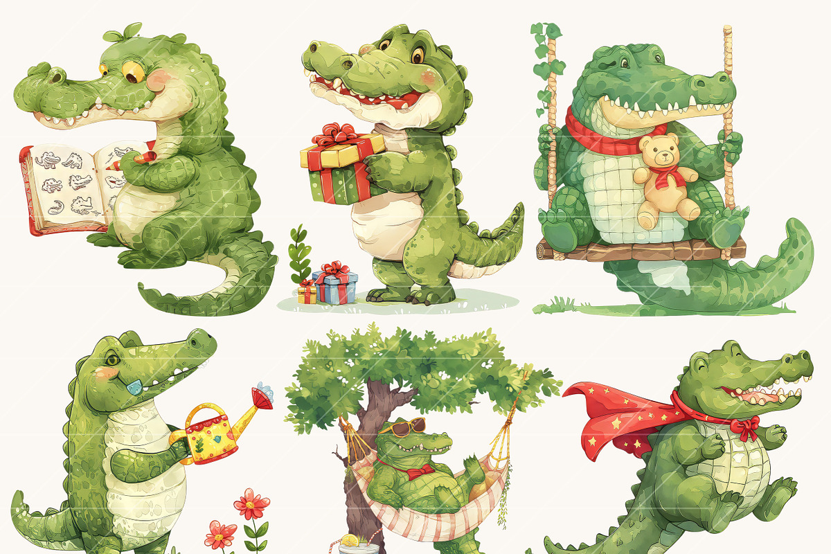 Cute Watercolor Crocodile Clipart, an Animal Illustration by Design Scotch (Photo 4 of 7)