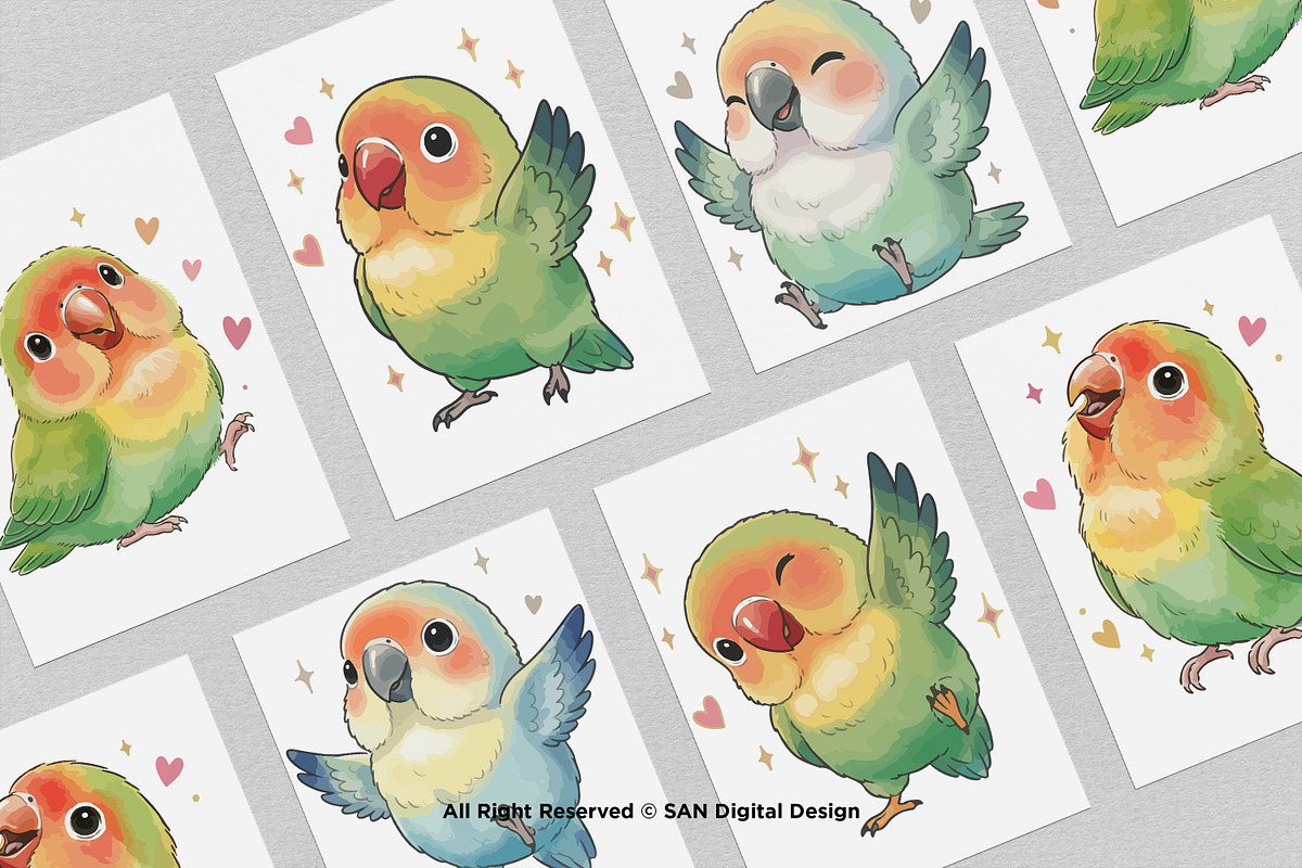 15 Bundle Watercolor Love Bird Cute, an Animal Illustration by Morspective (Photo 3 of 8)