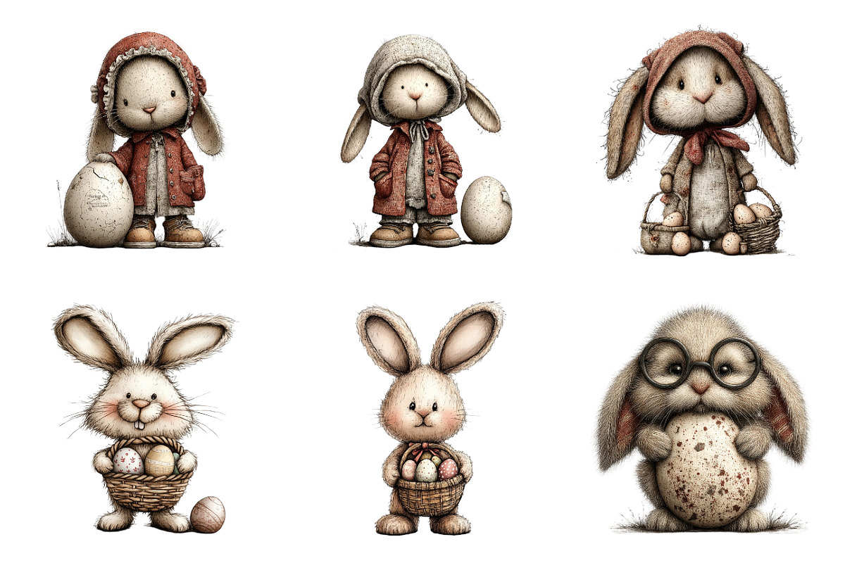 Whimsical Easter Bunny Clipart, an Illustration by SinaCreation (Photo 2 of 11)