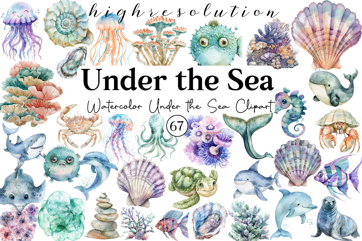 Watercolor Under the Sea Clipart, an Illustration by DreamCafeArt (Photo 1 of 8)