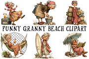 Funny Granny Beach Clipart PNG, an Illustration by OK Design (Thumbnail 2 of 6)
