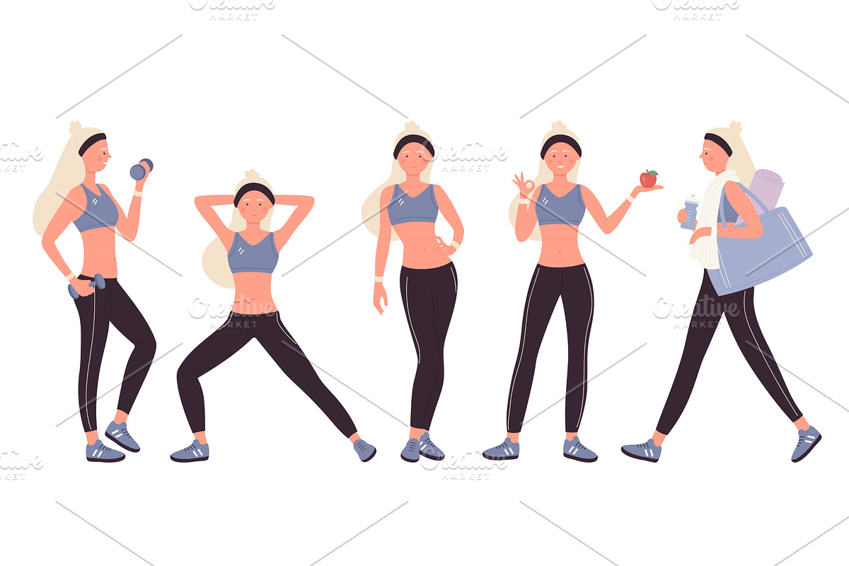 Female Fitness Trainer Poses in, a Person Illustration by Flashvector
