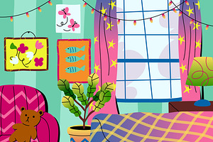 Green Bedroom Illustration, a Decorative Illustration by graphicook