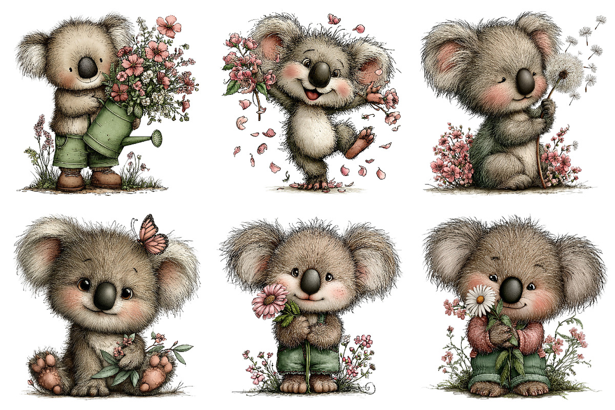 Whimsical Spring Koala Clipart, an Illustration by Dream Creation (Photo 3 of 7)