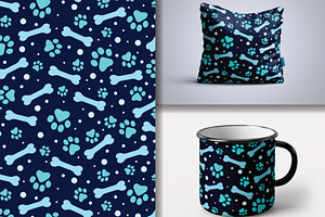 Seamless pattern paw print and bone, a Pattern Graphic by lindoet23