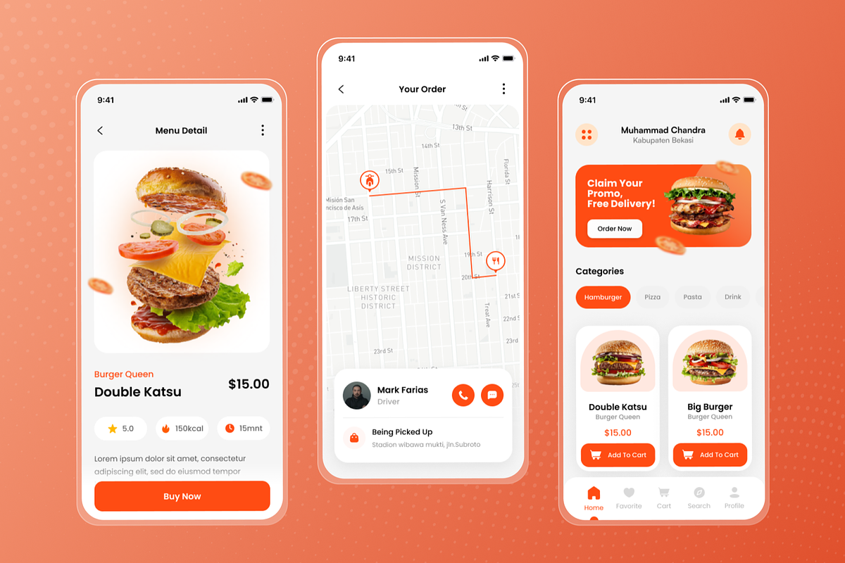 Delivery Food - Mobile App UI Kits, an UI Kit Template by SquidPixey