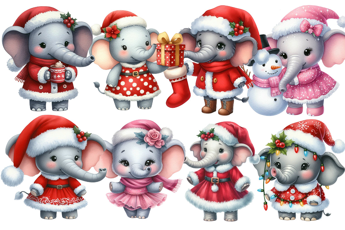Chirstmas Elephant Clipart Sublimati, an Illustration by Designworld (Photo 2 of 6)