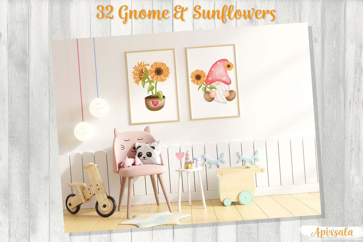 Gnome-Sunflower Watercolor, a Decorative Illustration by Apixsala (Photo 5 of 7)