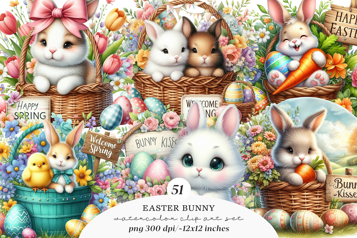 Easter bunny clipart bundle, an Illustration by SinaCreation (Photo 1 of 11)