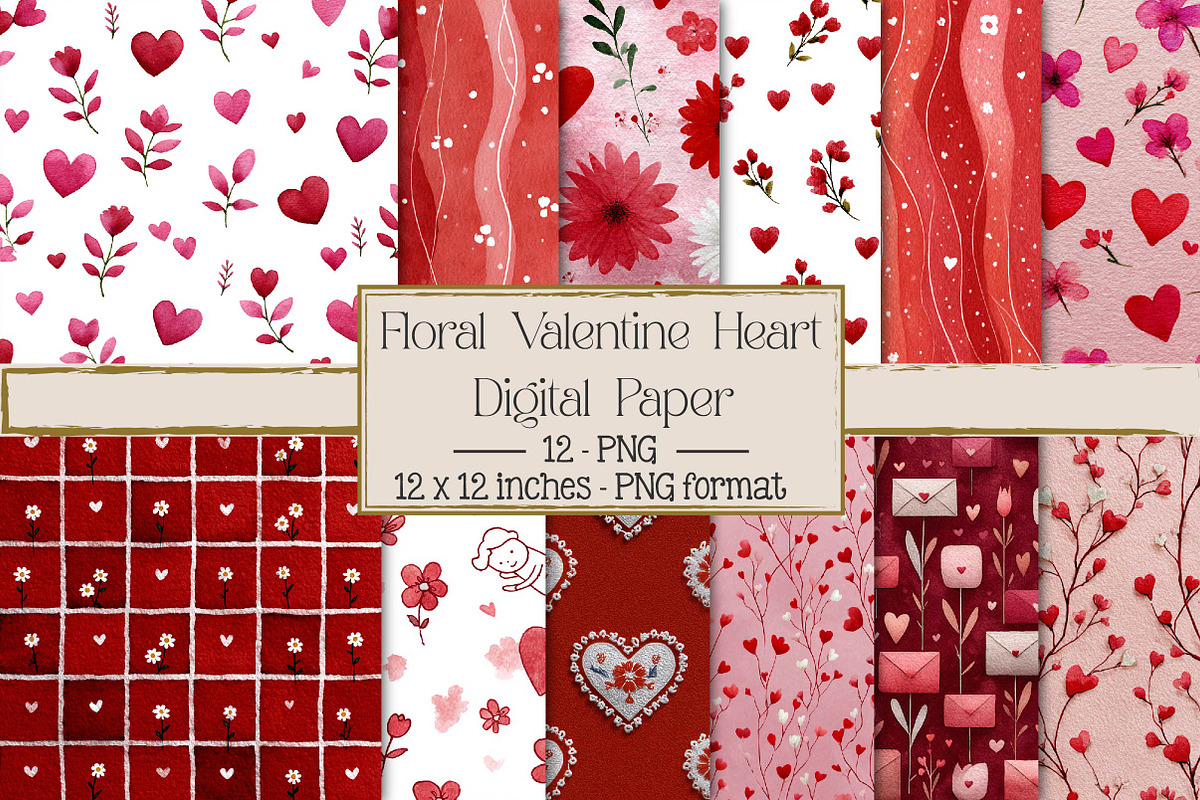 Floral Valentine Pattern Heart Paper, a Texture Illustration by DreamPrint404 (Photo 1 of 3)