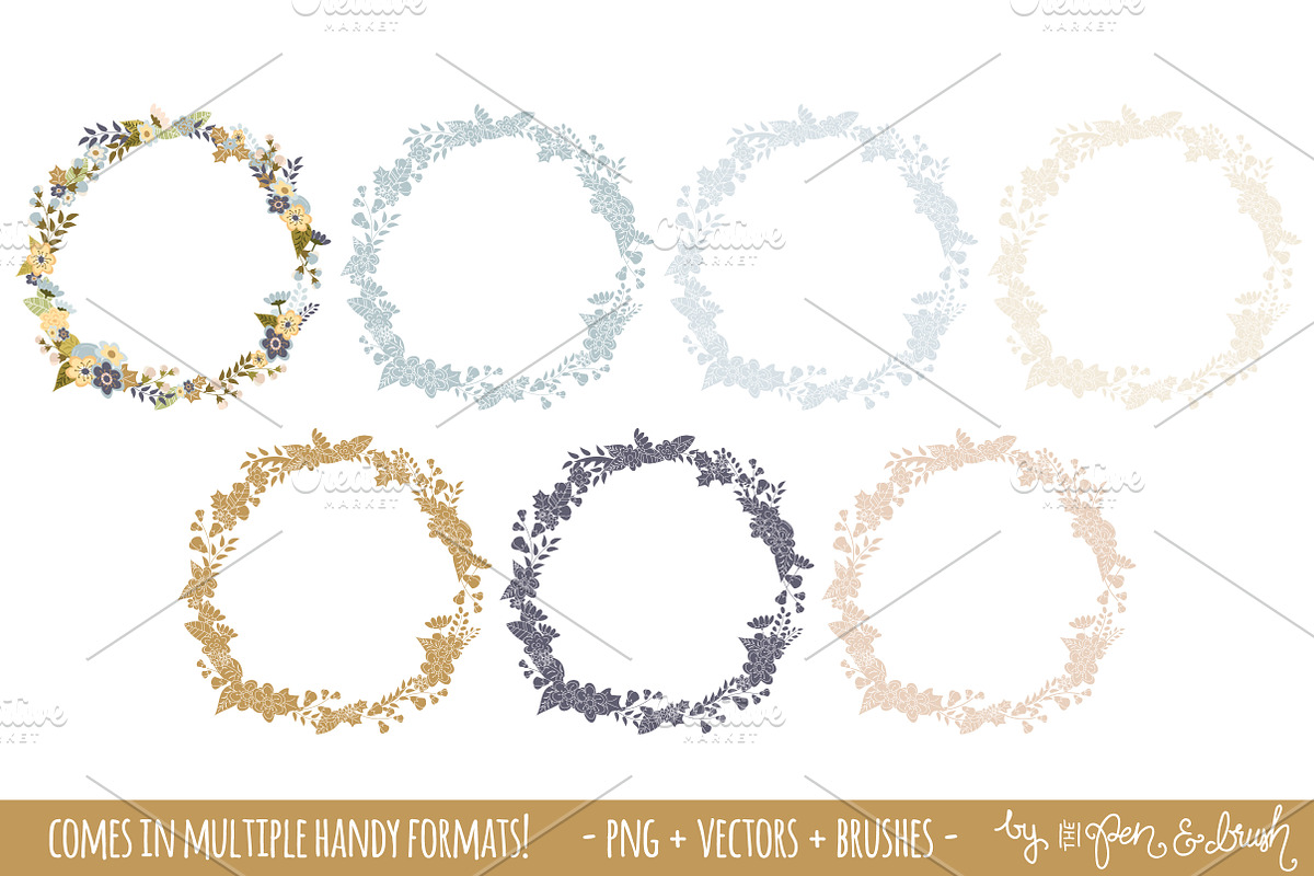 Floral Wreath Overlays & Vectors preview 3