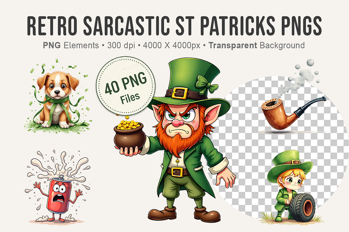 Retro Sarcastic St Patricks PNGs, an Illustration by Artnoy (Photo 1 of 8)