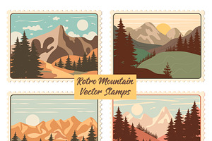 Retro Mountain Vector Stamps