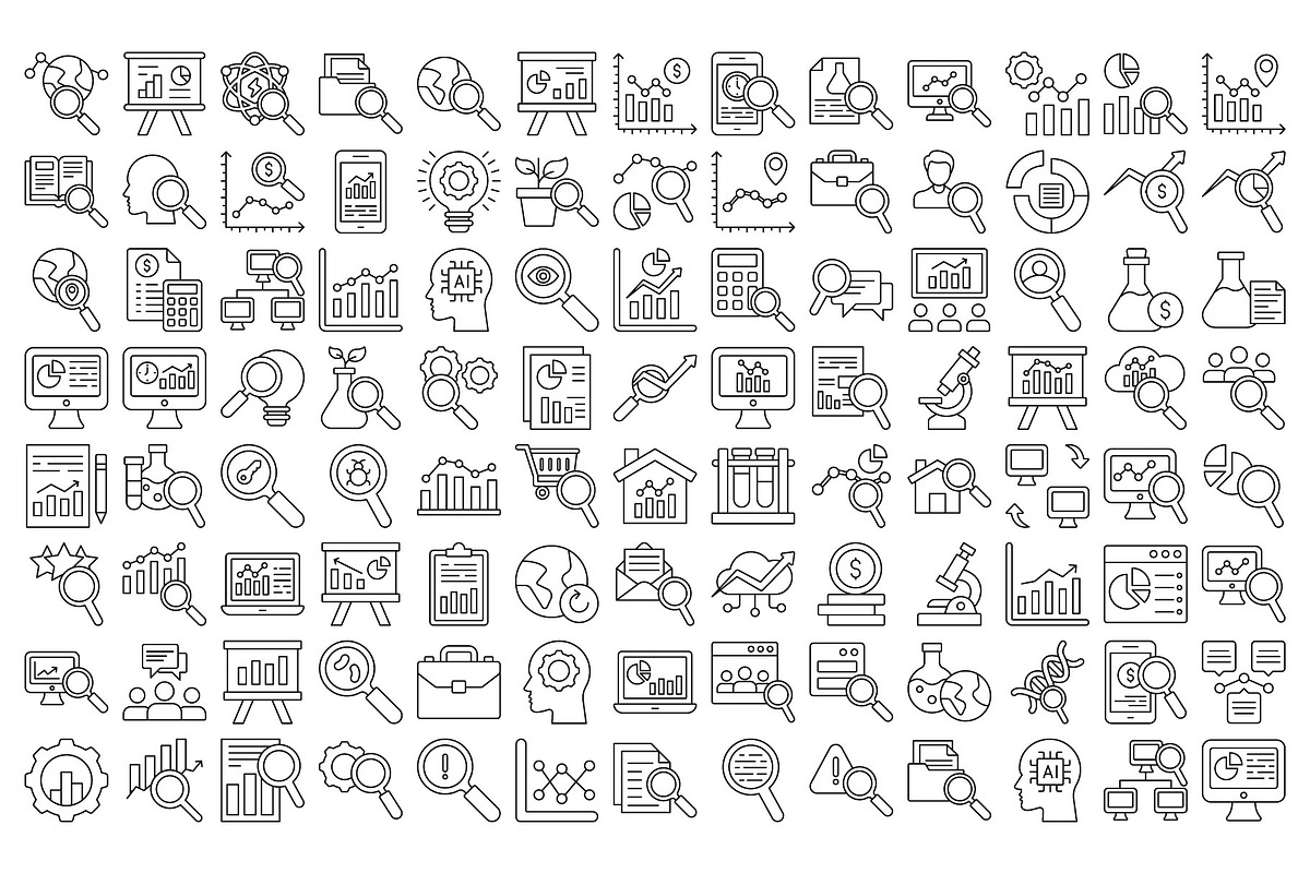 Research & Analysis Icon Pack, an Outline Icon by Vector Portal (Photo 3 of 5)