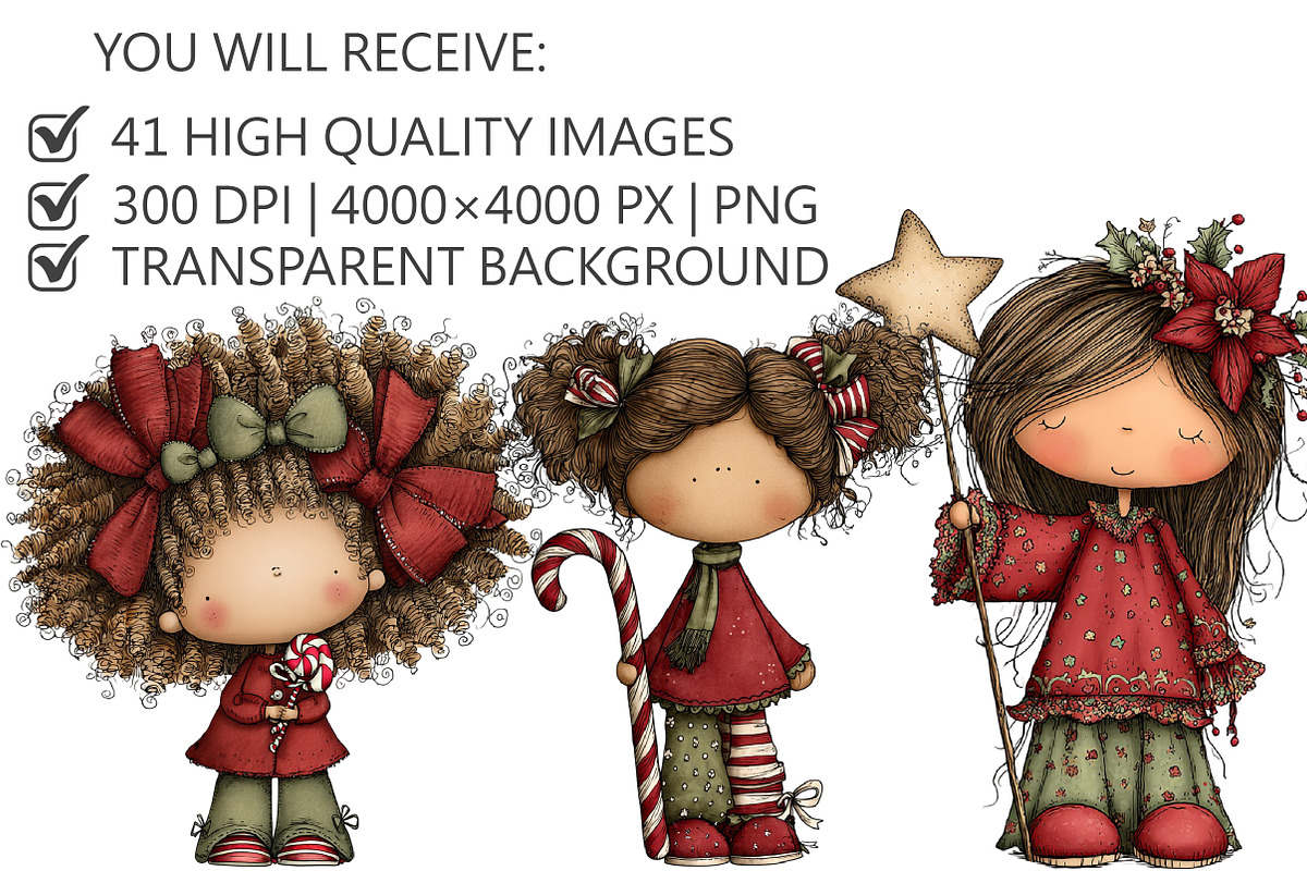 Whimsical Christmas Girl Clipart, an Illustration by Pixels.Craft (Photo 2 of 6)