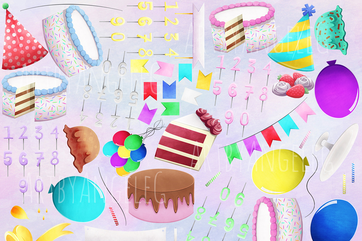 Happy Birthday PNG Clipart Set, a Decorative Illustration by Art by Angele G (Photo 2 of 8)