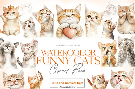 Funny Cats Clipart, Quirky Cats PNG, an Animal Illustration by BrushstrokeArtGB
