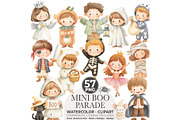 Watercolor Halloween Kids Clipart, an Illustration by CharmClipart (Thumbnail 1 of 8)