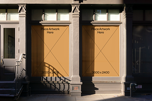 Urban Storefront Window Mockup, a Mockup by Place Artwork Here