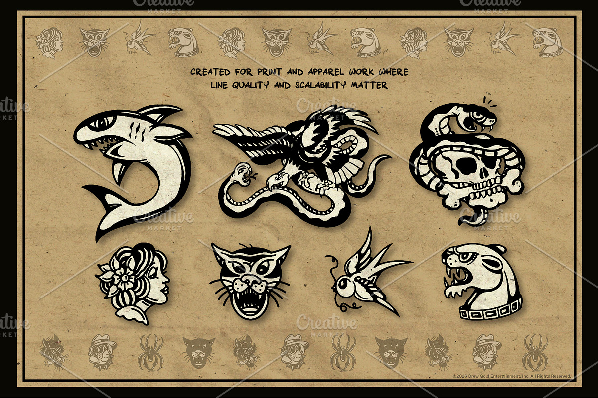 Tattoo Vector Pack | Hand-Drawn Art, a Decorative Illustration by Fuzzy Poet by DG2 (Photo 2 of 4)