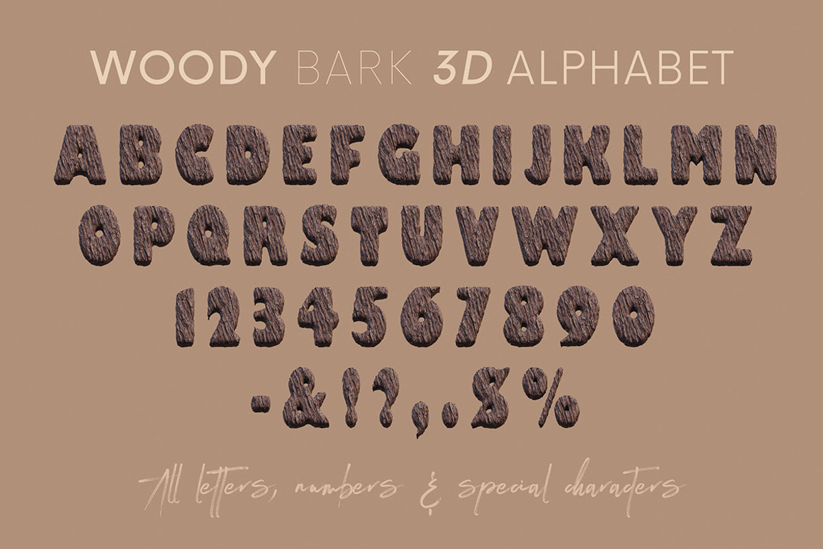 Woody Bark - 3D Lettering, an Object Graphic by MIIM