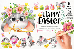 Happy Easter watercolor set