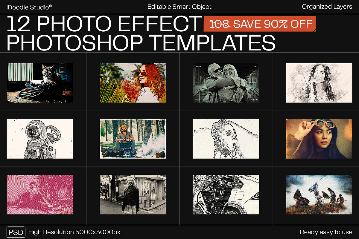 12 Photo Effect Templates, a Layer Style Add-On by iDoodle Studio (Photo 1 of 6)