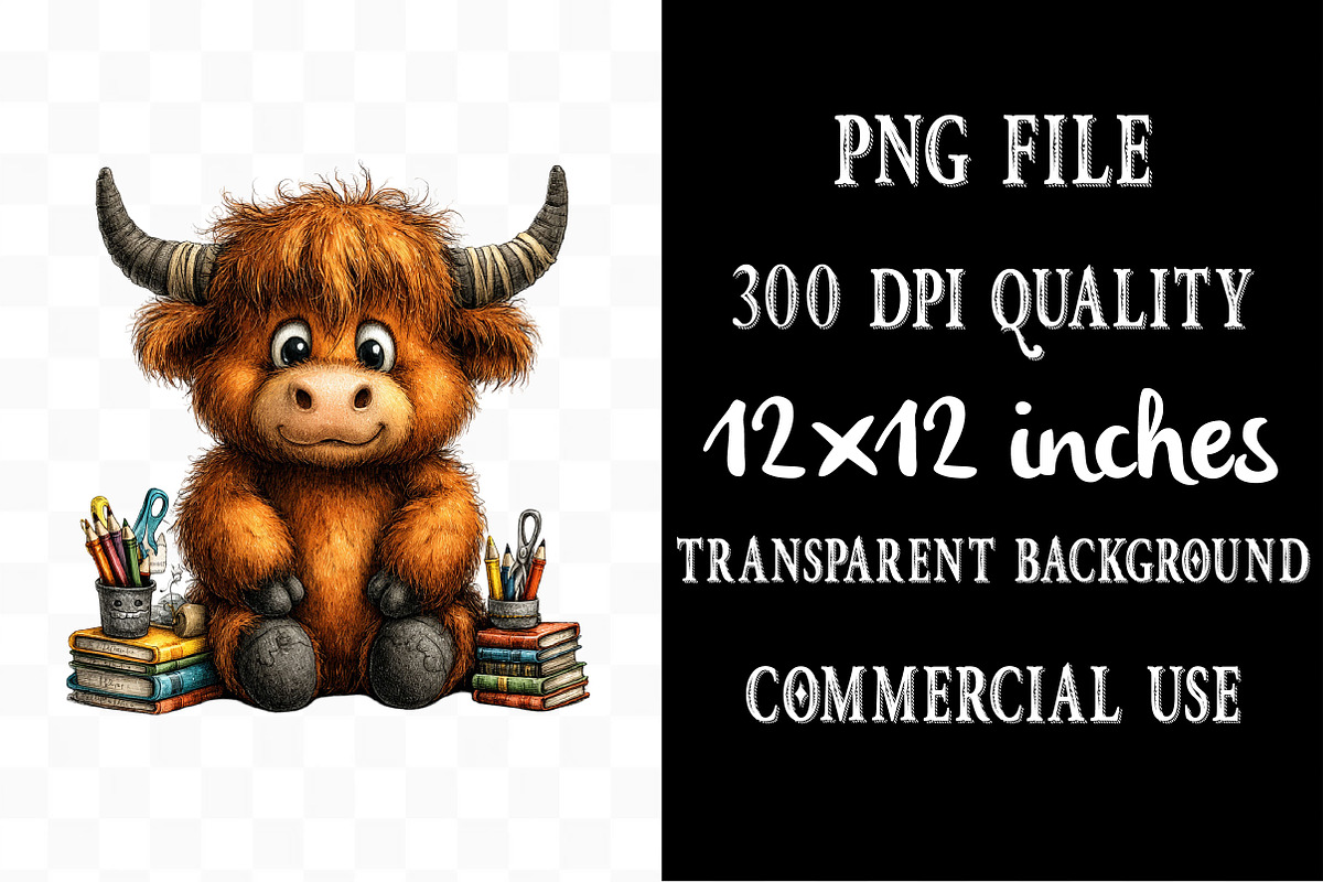 Back to School Highland Cow Clipart, an Animal Illustration by Designking (Photo 4 of 5)