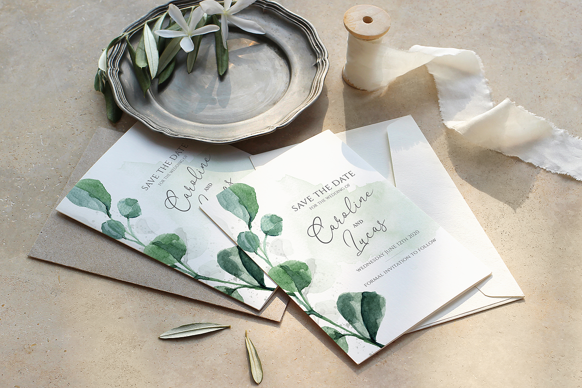 6 Piece Greenery Wedding Invite Set, an Invitation Template by R Whitehurst Design (Photo 7 of 11)