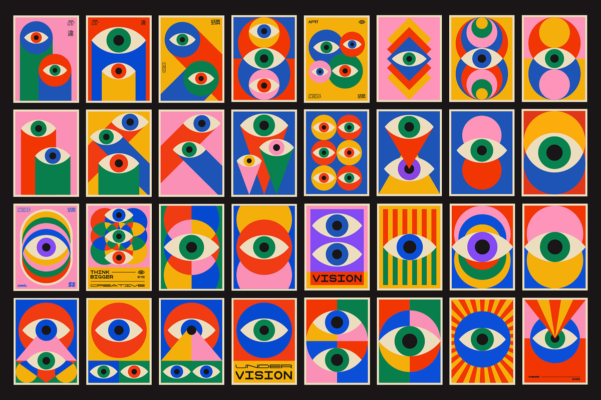 100 VISION EYE VECTOR POSTERS SET, a Texture Graphic by craftlove (Photo 2 of 8)