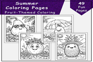 Fruit-Themed Summer Coloring Pages, a Seasonal Illustration by Lamia Emad