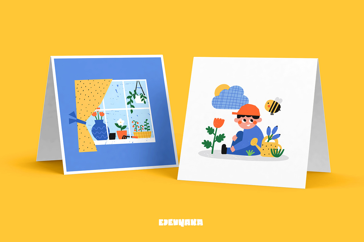 Kids Garden Clipart, Cards, Patterns, a Seasonal Illustration by Ejevyaka (Photo 3 of 6)
