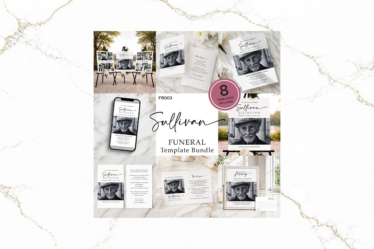 Funeral Bundle B&W Canva FR003, a Stationery Template by TyphoonStudio (Photo 1 of 11)