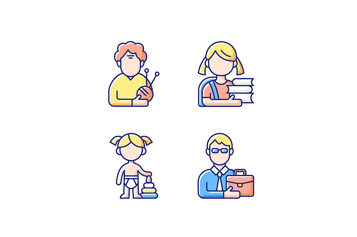 Aging process RGB color icons set, an Outline Icon by IMG Visuals