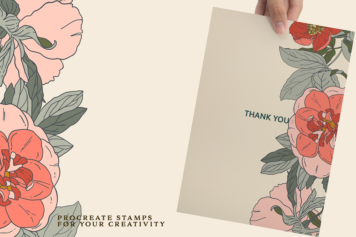 Peony stamp brush set for Procreate, a Brush Add-On by Pink Studio Art