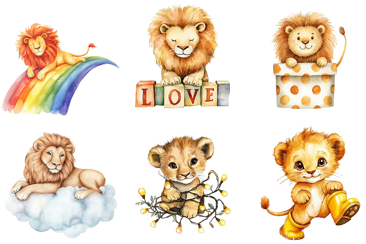Adorable Lion Clipart Bundle, an Illustration by Pixels.Craft (Photo 3 of 7)