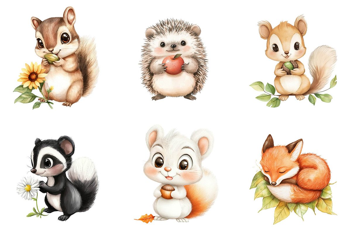 Woodland Animals Png, Cute Baby, an Illustration by CreationArt (Photo 2 of 5)