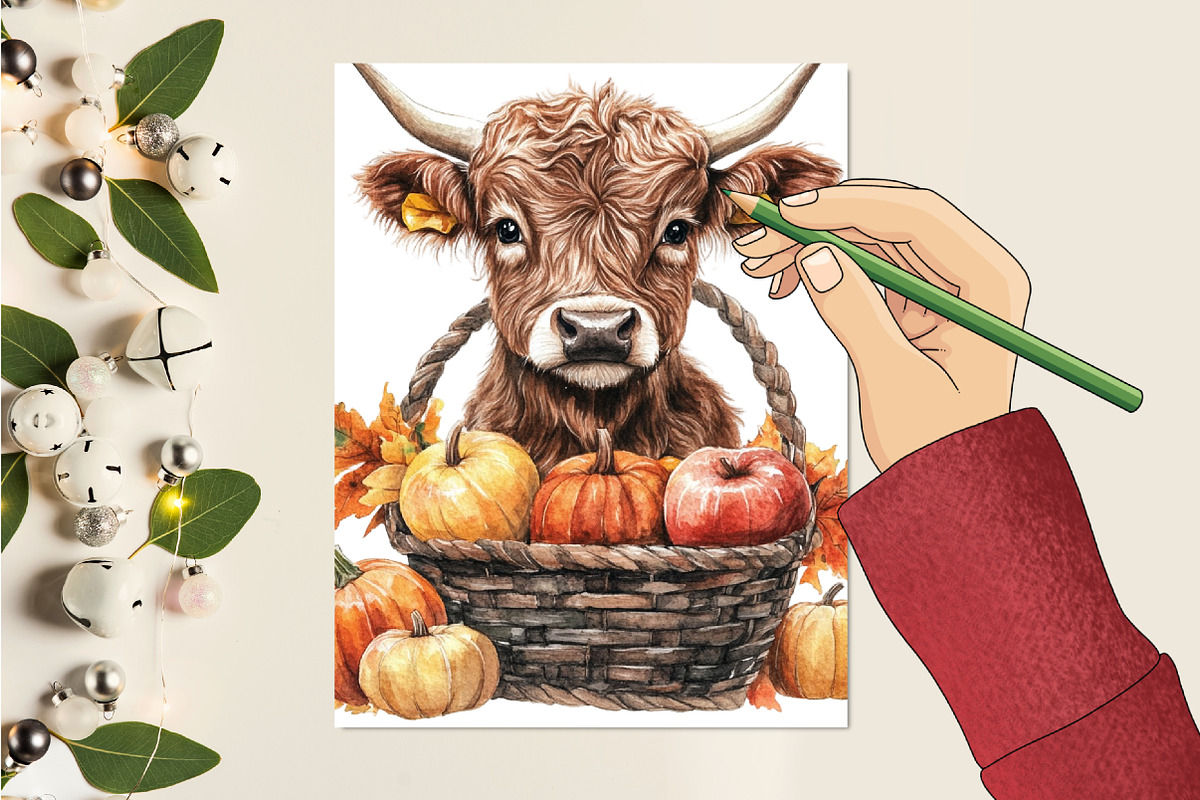 Watercolor Autumn Highland Cow, an Illustration by CitraGraphics (Photo 6 of 6)