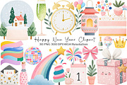 Happy New Year Clipart, an Illustration by Black Bird Studio (Thumbnail 1 of 6)