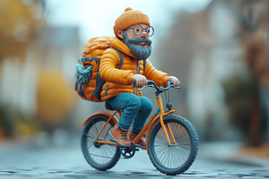 Older man riding bicycle on a city s, a Photo by Tanuart