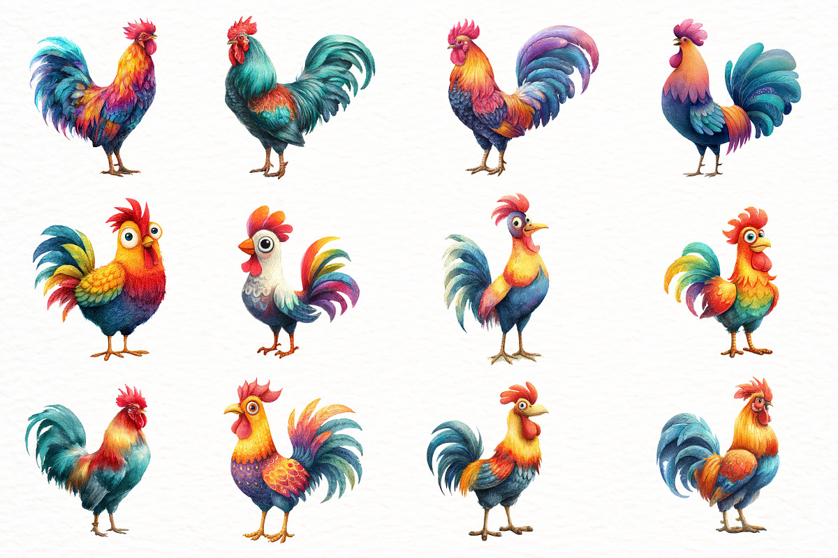 Whimsical spring rooster Clipart, an Illustration by Designworld (Photo 3 of 7)
