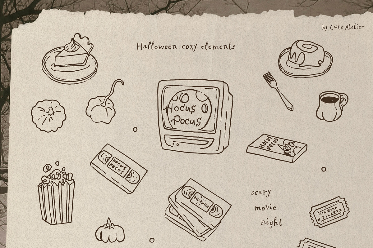 Haunted Nostalgia: Halloween Clipart, a Seasonal Illustration by Cute Atelier (Photo 2 of 10)