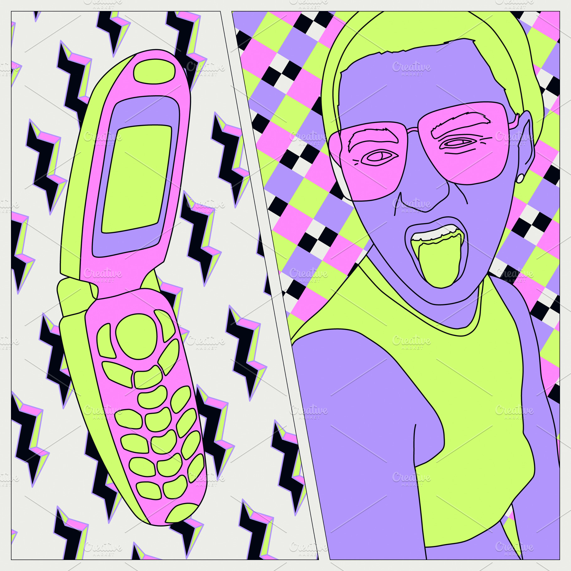Fashion minimal illustration. Stylish comic collage set. Party g, a Person Photo by Jenya Porechenskaya