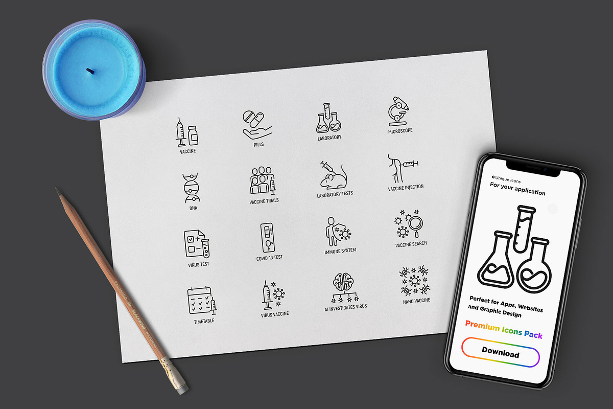 Vaccine | 16 Thin Line Icons, an Outline Icon by Alex Blogoodf (Photo 5 of 15)