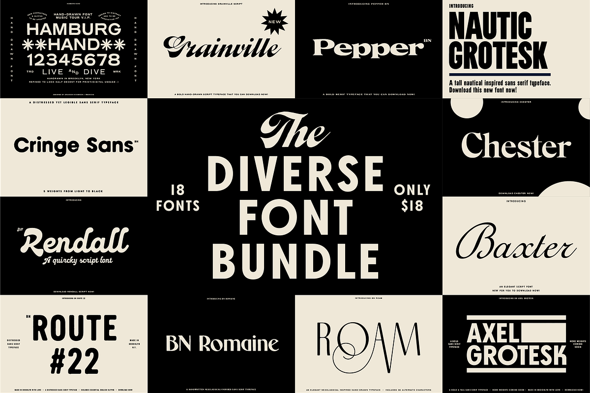 The Diverse Font Bundle, a Sans Serif Font by Bnick (Photo 1 of 34)