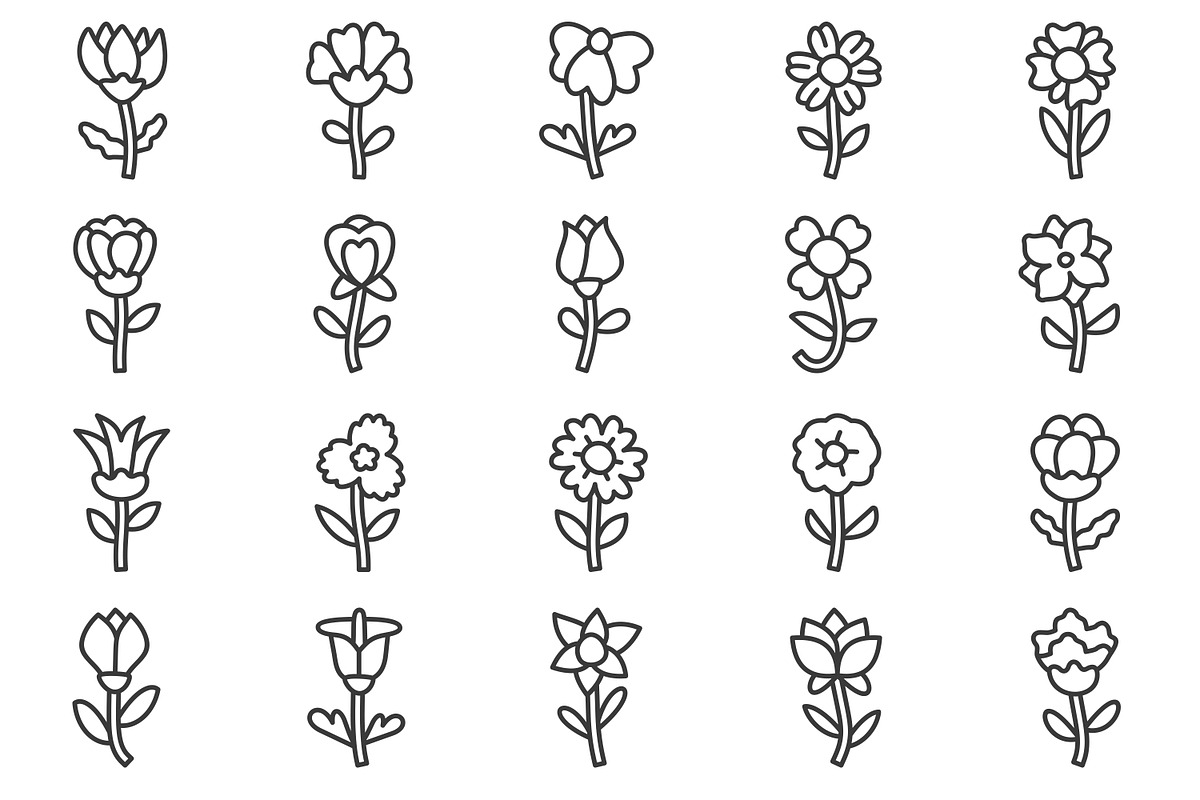Flowers Outline Icon Pack, an Outline Icon by Tekuni (Photo 4 of 12)