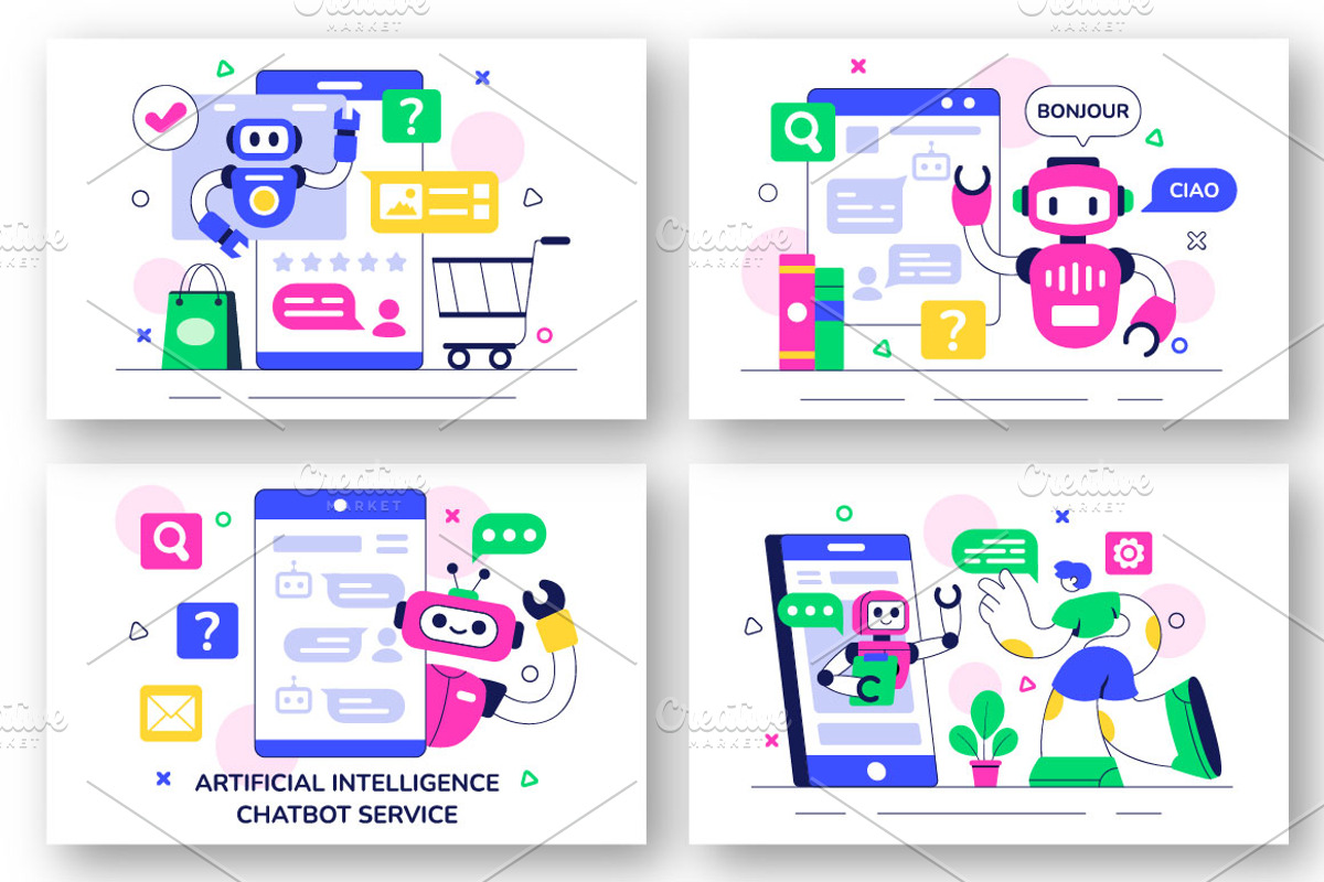 10 AI Chatbot Service Illustration, a Technology Illustration by denayunebgt (Photo 3 of 4)